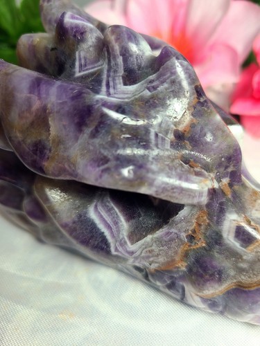 Großer 5 Zoll 496 g Chevron Traum Amethyst Drachenkopf Schädel Kristall Steinschnitzerei - Bild 6 von 24