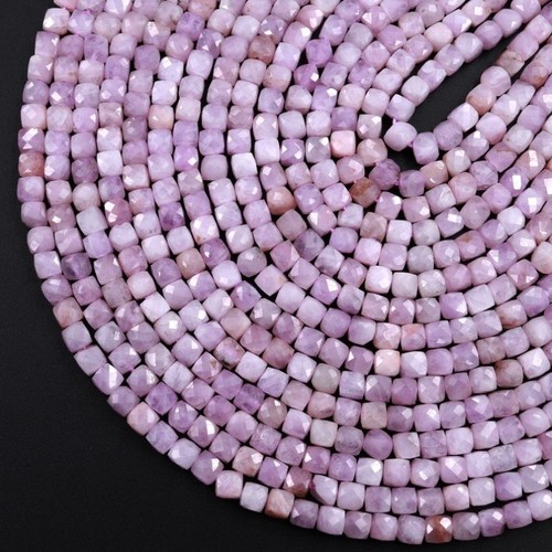 4mm Genuine Natural Tiny Faceted Cube Square Violet Purple Pink Kunzite Beads - Picture 6 of 7