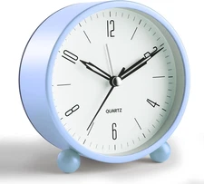 Analog Alarm Clock, 4 Inch Super Silent Non Ticking Small Clock with Night Light