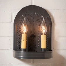 Irvins Tinware Double Sconce with Willow in Kettle Black