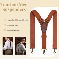 TOURBON Men's Suspenders Y Back Adjustable Y-Shaped Swivel Hooks Pants Braces