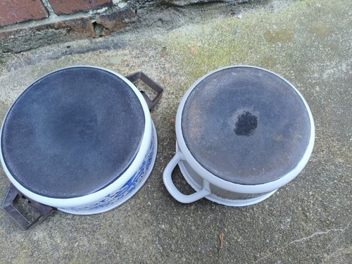 2x alter DDR Emaille Kochtopf Zwiebelmuster Bepflanzung Garten Pflanzgefäß  - Bild 6 von 10