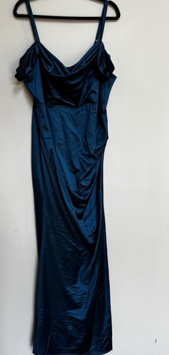 Blau Satin Schulterfrei Kleid Dress Lange Schleppe Whimsigoth Abschlussball Dark Fairy Gala - Bild 23 von 24