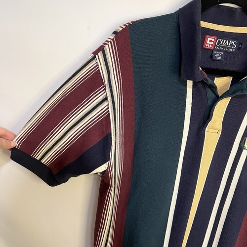 Vintage 90’s Chaps Ralph Lauren Polo Short Sleeve Stripe 2 Button Men’s - Picture 2 of 9