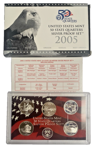 2005-S Silver Proof U.S. Mint 50 State Quarters Set with Box And COA - Picture 2 of 3