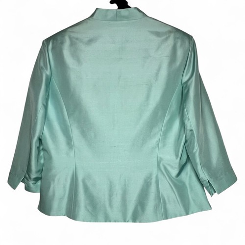Adrianna Papell Size 14 Aqua Silk Pant Suit Beaded Tropical Floral Summer Dressy - Picture 3 of 15
