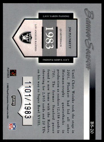 2002 Playoff Prestige Banner Season Jim Plunkett 1101/1983 Los Angeles Raiders - Picture 2 of 2