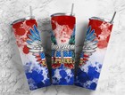 American Mama Wings Patriotic USA 20 Oz Skinny Metal Tumbler w/Lid and Straw