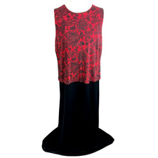 Alex Evenings Red beaded Black Velvet Dress Sleeveless floral Party Size 16W