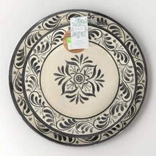 Shabby Chic Charcoal Gray White Floral Dinner & Salad Melamine Plate Set 8pc