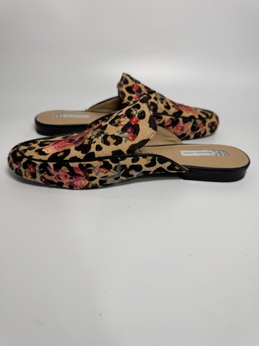INC Damenschuhe Leopard Blumen bestickt flache Schuhe echtes Kalbshaar Pantoletten 10,5 - Bild 14 von 17