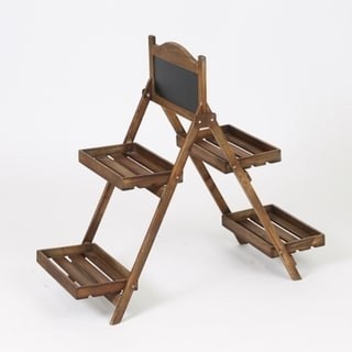 Brown Rustic Wood 4-Shelf Ladder Plant Stand with Chalkboard Brown