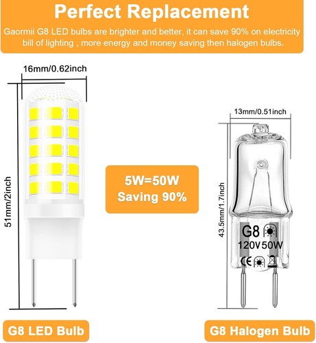 G8 LED Dimmable Bulb, 5W 500LM Daylight White 6000K for Microwave Hood (2-Pack) - Picture 3 of 11