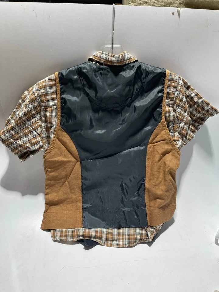 Camisa para mujer marrón a cuadros manga corta abotonada con chaleco talla S 4/6 ciervo blanco Foto 2 de 3