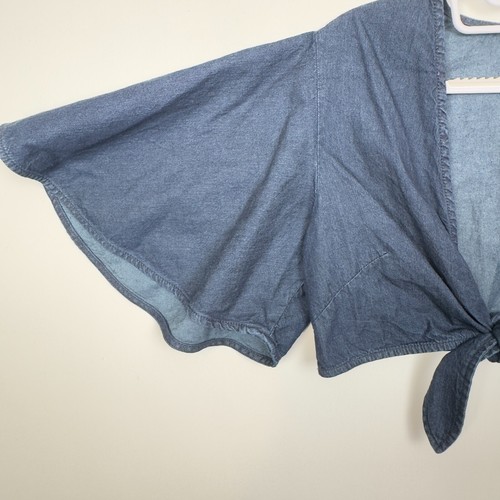 Free People, Damen, Crop Top, Größe 8, jeansblau, vorne zum Binden/Boho Crop, - Bild 4 von 10