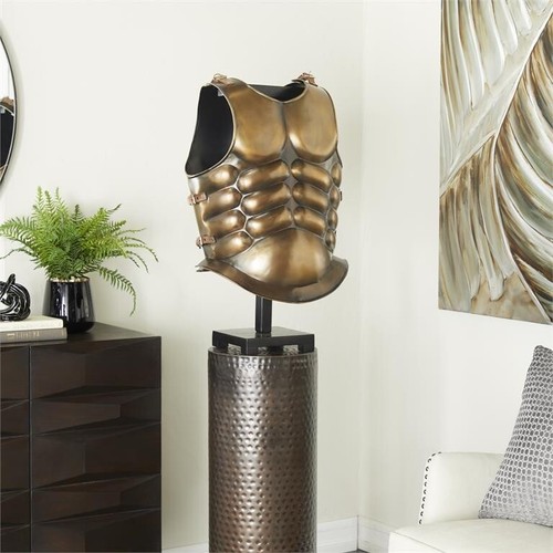 Bronze Metal Medieval Armour with Black Wood Stand Antique Muscle Armor Medieval - Picture 2 of 5
