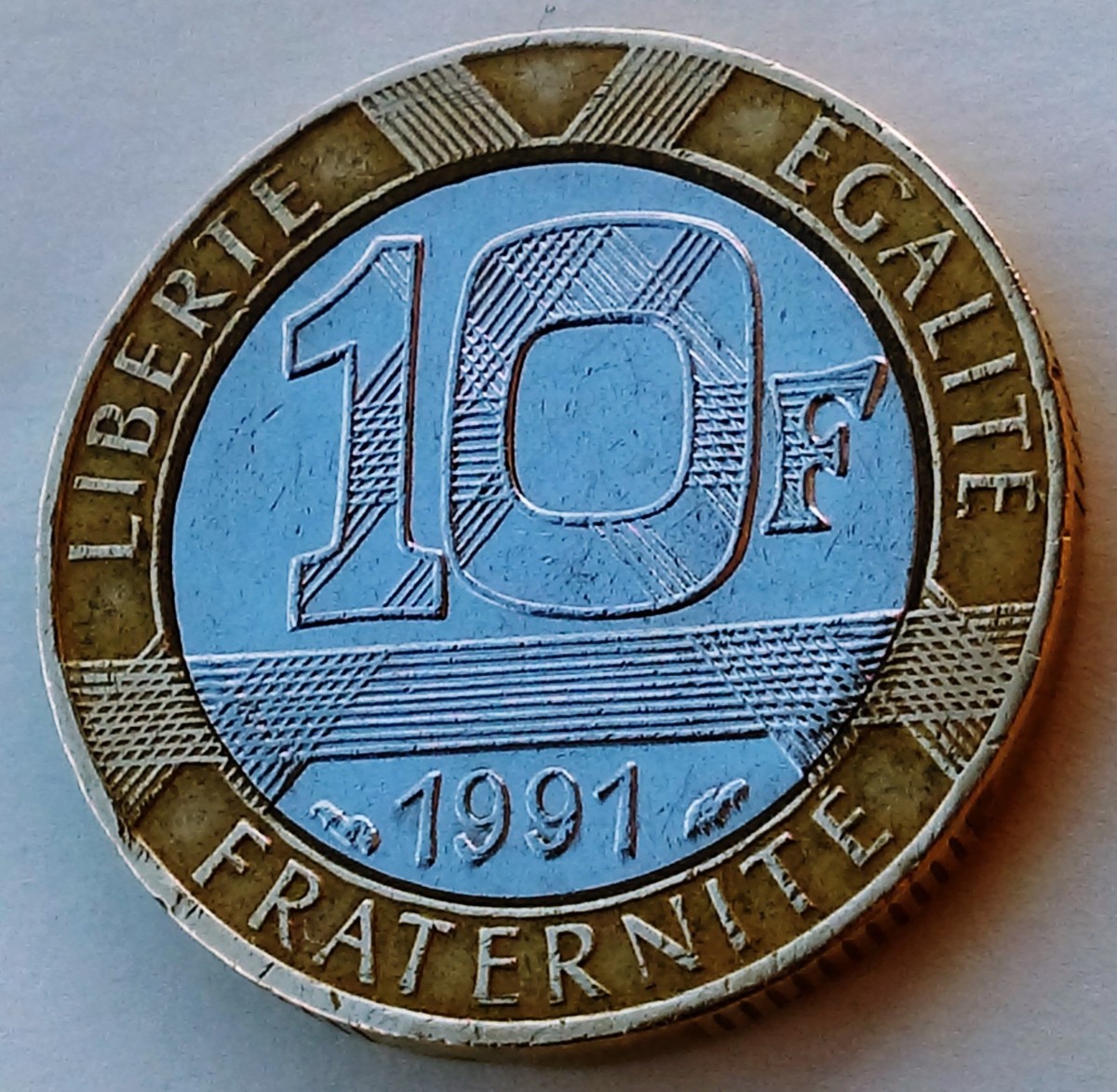 10 francs 1991. France coin, Bi-metallic, LIBERTÉ EGALITÉ