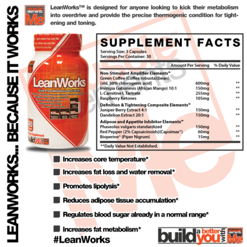 Muscle Elements LEAN WORKS - PM Fat Burner - Weight Loss - 90 capsules FREE SHIP - Picture 3 of 4