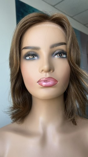 S cap in stock 12” European Mono Top Brunette Brown Mix Hair Full Hand Tied Wig - Picture 12 of 16