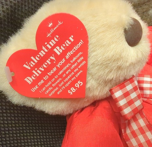 Vtg Hallmark Teddy Bear Plush Red Plaid Bow Pincher Clip Hand Nylon Soft NOS - Picture 2 of 8