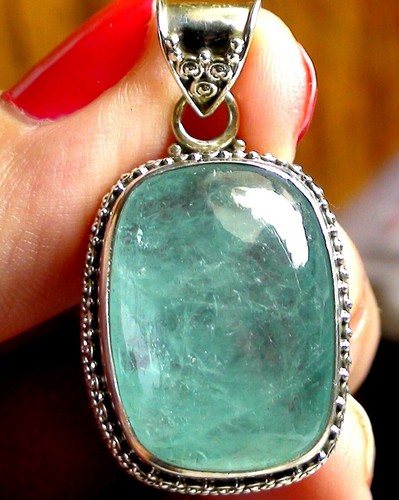 32,5ct VINTAGE! GROSS! NATUR ERDE ABGEBAUT AQUAMARIN ANHÄNGER 925 STERLINGSILBER. - Bild 1 von 12