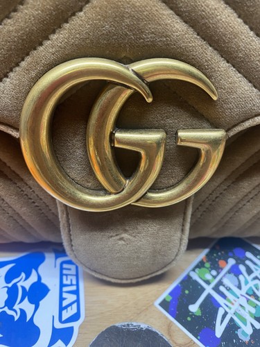 Gucci GG Marmont Flap Bag Matelasse Velvet Small Brown - Picture 9 of 13