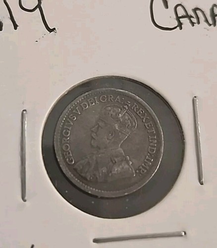 🇨🇦🇨🇦 CANADA 1919 5 Cents - George V with DEI GRATIA COIN 🇨🇦🇨🇦 - Picture 2 of 3
