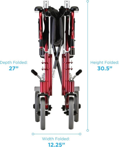 NOVA Lightweight Transport Chair, 300lbs Capacity, Flip-Up Arms, OPEN BOX RED - Picture 3 of 13