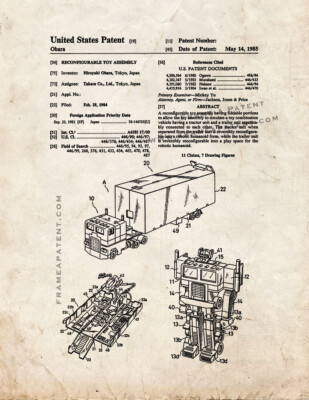 Transformers Optimus Prime Patent Print Old Look