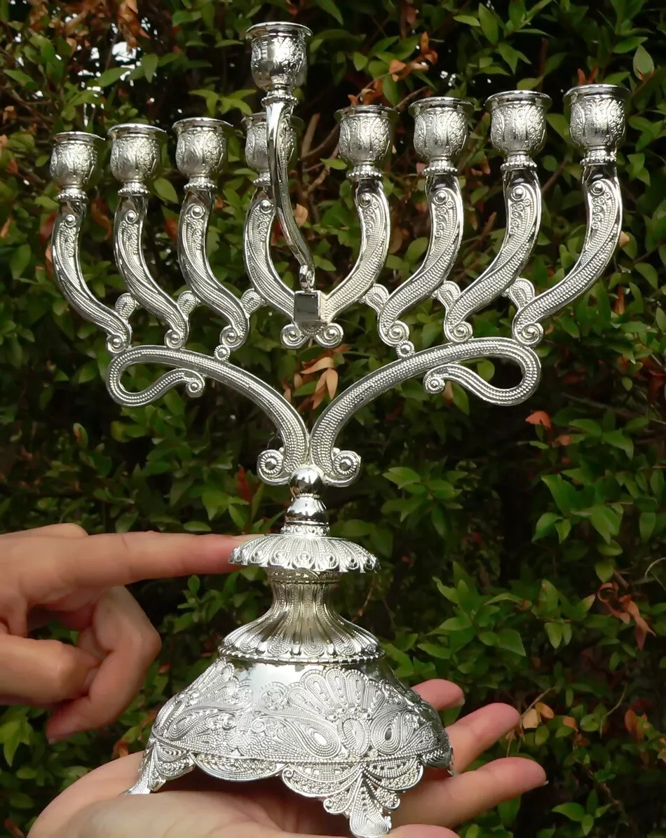  Gold Jerusalem Menorah, Decorative Judaica Candle