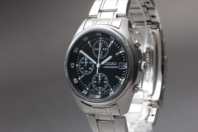 EXC+5] Seiko Chronograph V657-7100 Black Dial Quartz Men's
