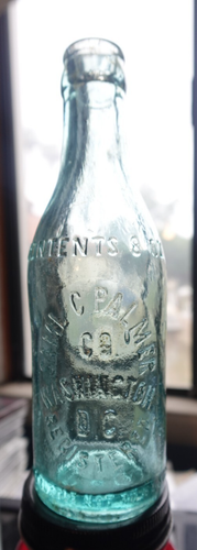 EARLY 1900'S BEAUTIFUL WHITTLED SAML. C. PALMER, WASHINGTON DC CROWN SODA BOTTLE