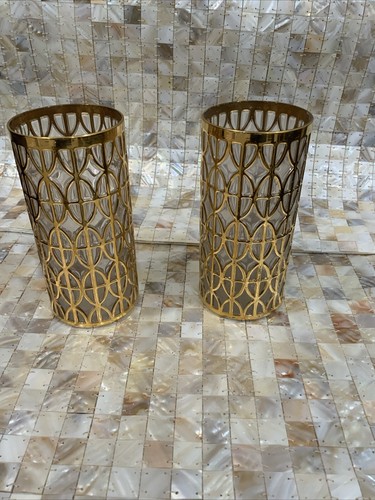 A lot of 2 IMPERIAL 22 kt Gold El Tabique de Oro 6" Tumbler Mid Century MCM - Picture 1 of 12