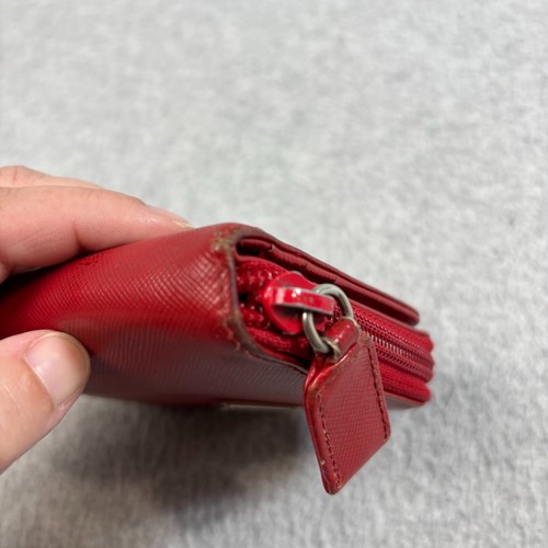 Prada Red Wallet Saffiano Leather Bifold Zip Around Cards Heritage Luxury READ - Picture 8 of 16