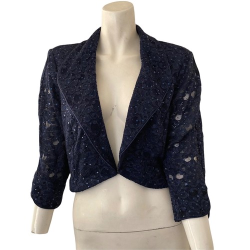 Vintage R&M Richard’s Jacket Formal Sequined Bolero Lace Midriff Royal Blue 16