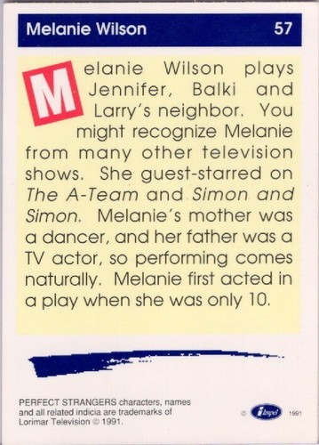 Tarjeta coleccionable Perfect Strangers Melanie Wilson 1991 LAFFS Impel #57 y cargador superior - Imagen 2 de 2