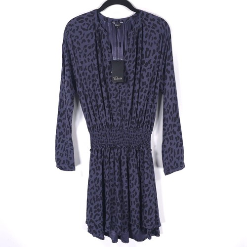 NWT RAILS Jasmine Dress Azure Leopard Long Sleeve Smocked Waist V Neck SMALL - Picture 5 of 15