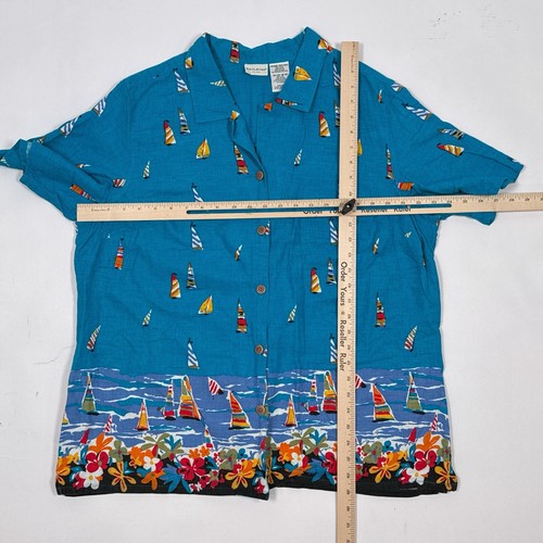 White Stag Shirt Plus Size 18W / 20W Button Front Linen Sailboat Beach Coastal - Picture 7 of 9