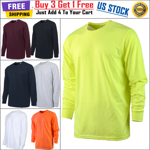 Baumwoll T-Shirt Rundhals Herren Langarm klassisch gerippt Bündchen und Ausschnitt einfarbig - Bild 1 von 31