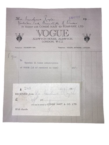 1927- Billhead/Receipt- VOGUE- London