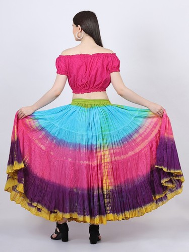 Maxi falda larga para mujer Firoji Rani Jamni tie dye 100 % algodón de 25 yardas de largo - Imagen 5 de 5