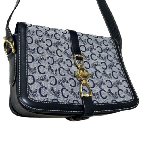 Celine carriage hardware C Sulky one shoulder bag navy canvas leather Authentic - Picture 2 of 15