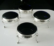 4 Antique Sterling Silver CRESTED Salt Cauldrons, London 1784/85, Intaglio Duty