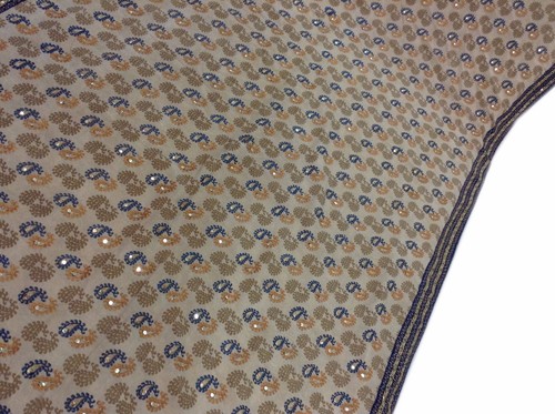 Om Vintage Indian Sari Art Silk Hand Embroidered Ivory Saree Fabric Y10823 - Picture 8 of 12