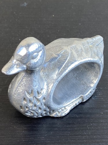 Set Of 6 Plus 1 Unmarked Pewter Bird Ducks Duckling Chickens Napkin Ring Holders - Picture 10 of 14