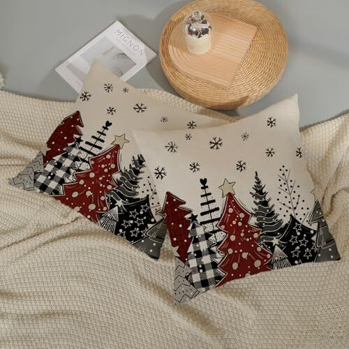 Christmas Pillow Covers 18x18 Inch 2 Pcs 18" x 18" (Pack of 2) Black Red Tree - Bild 7 von 7