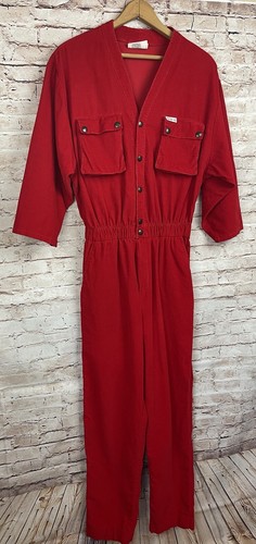 Vintage Couture Saint Germain Paris Red Jumpsuit Elastic Back 9/10 Med - Picture 3 of 8
