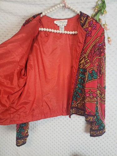 Niteline Della Roufogali 100% Silk Jacket Sequin Beaded Vintage 1990s Top - Picture 6 of 10