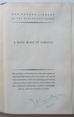 Hughes, Richard - A High Wind in Jamaica - (1932) - SIGNED Julio Cortazar - Imagen 1 de 7
