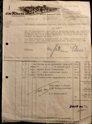 Firma Knorr Heilbronn a.N. alter Briefkopf mit Rechnung Fabrikansicht 1939